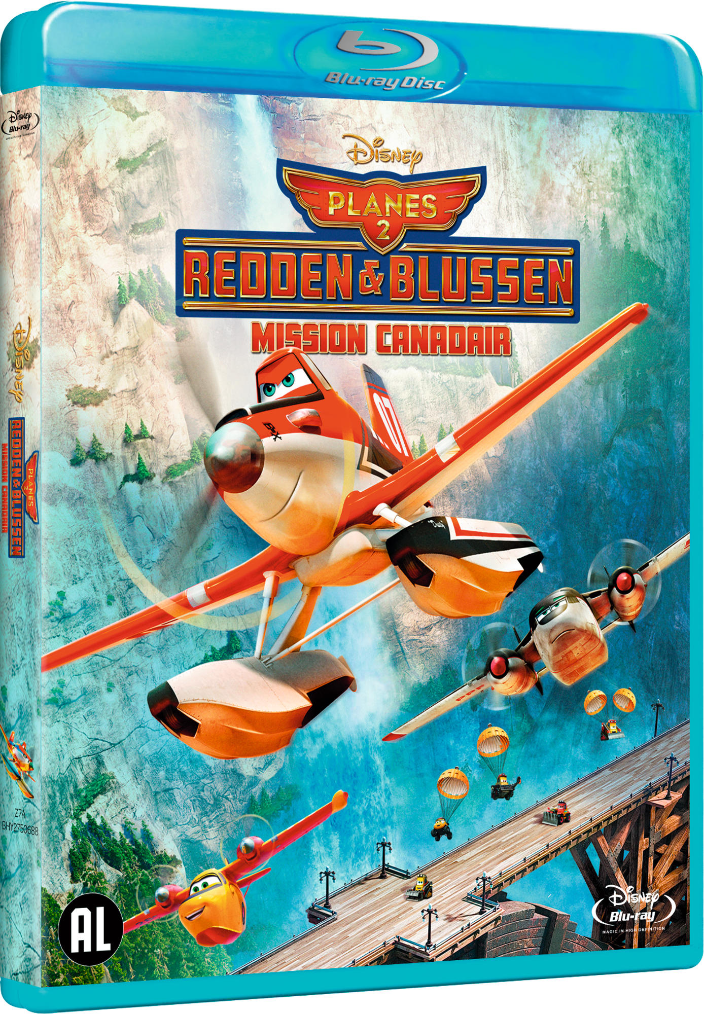 Blu-ray case: cartoon airplanes and landscape, with text and a blue background.