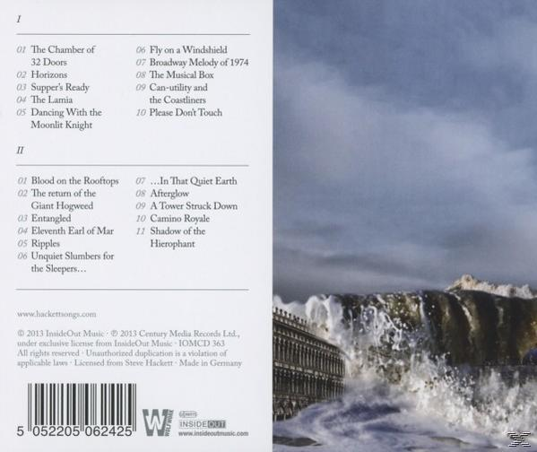 Albumcover mit Text und einer Küstenlandschaft mit Wasserfall.