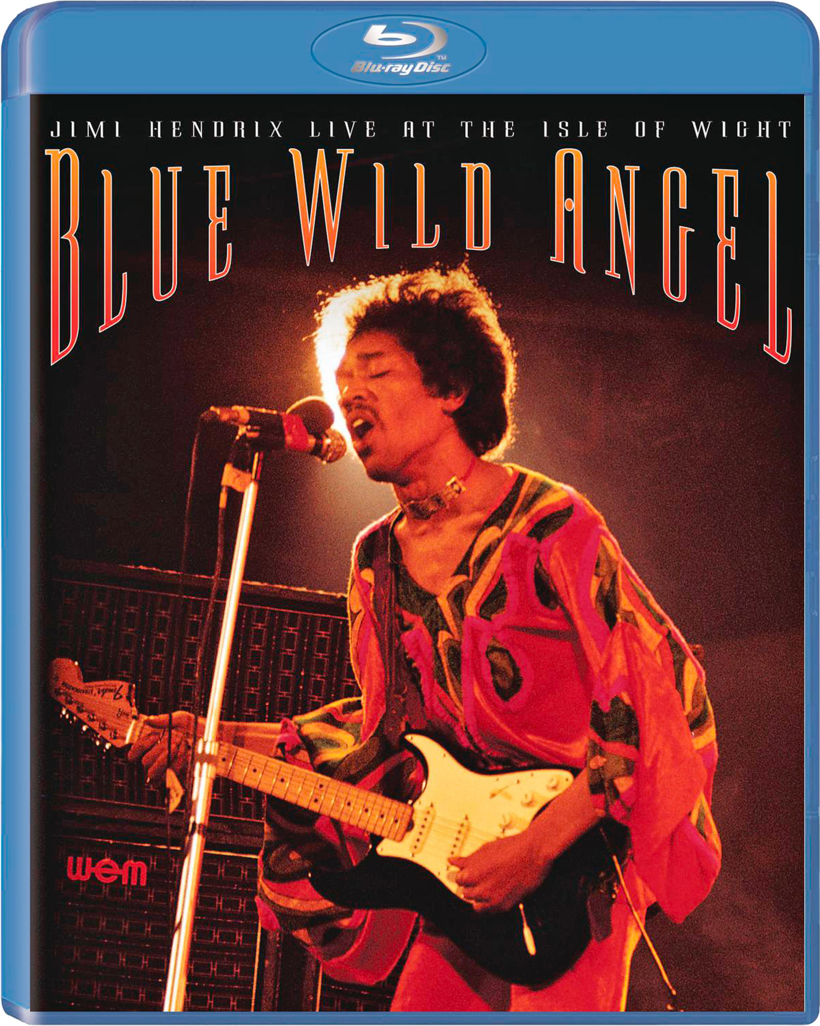 Blu-ray-Cover, Jimi Hendrix auf der Bühne beim Gitarrespielen, mit dem Titel 'Blue Wild Angel'.