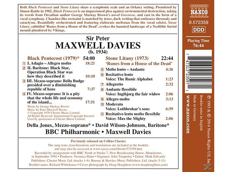 Thumbnail - BBC PHILHARMONIC ORCHESTRA/MAXWELL - Black Pentecost/Stone Litany (CD)