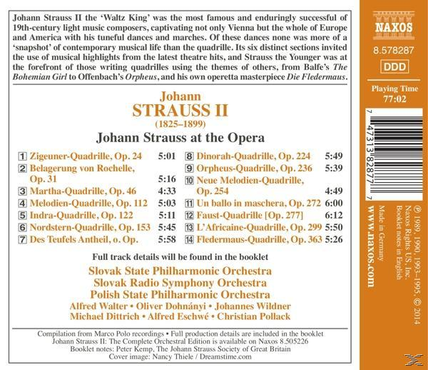 Albumcover: Text 'Johann Strauss II', Titelliste, orange und weißer Hintergrund.