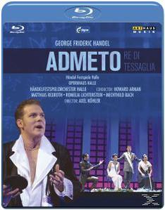 DVD-Cover der Oper 'Admeto'. Zeigt einen Mann im Anzug und eine Bühnenszene.