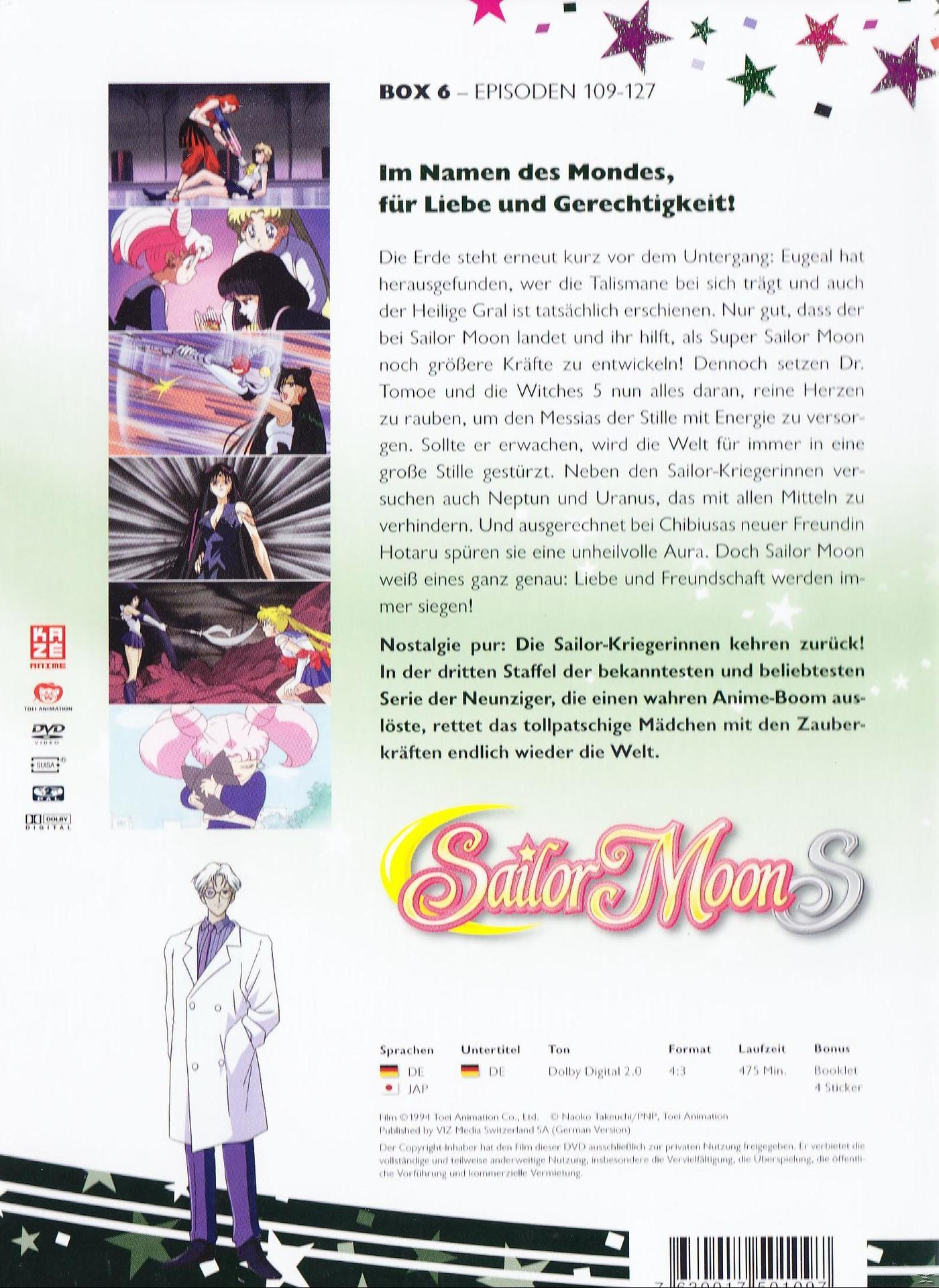 DVD-Rückseite von Sailor Moon S, mit verschiedenen Anime-Charakteren.