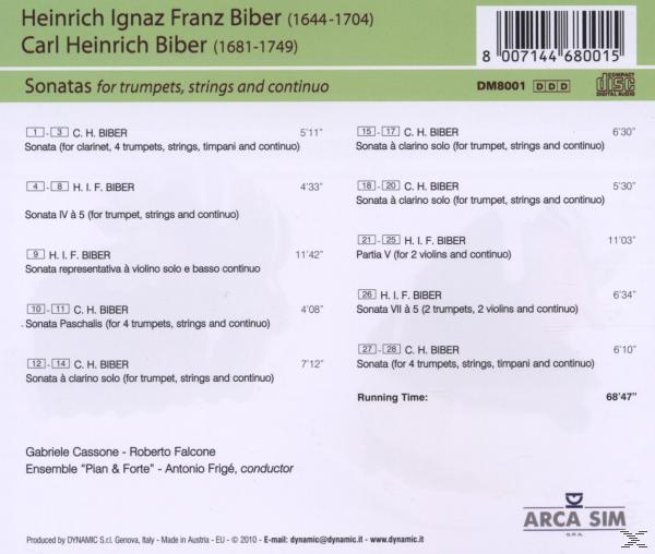 CD-Cover mit Text über Sonaten von Biber. Enthält Titellisten, Künstlernamen und einen Barcode.