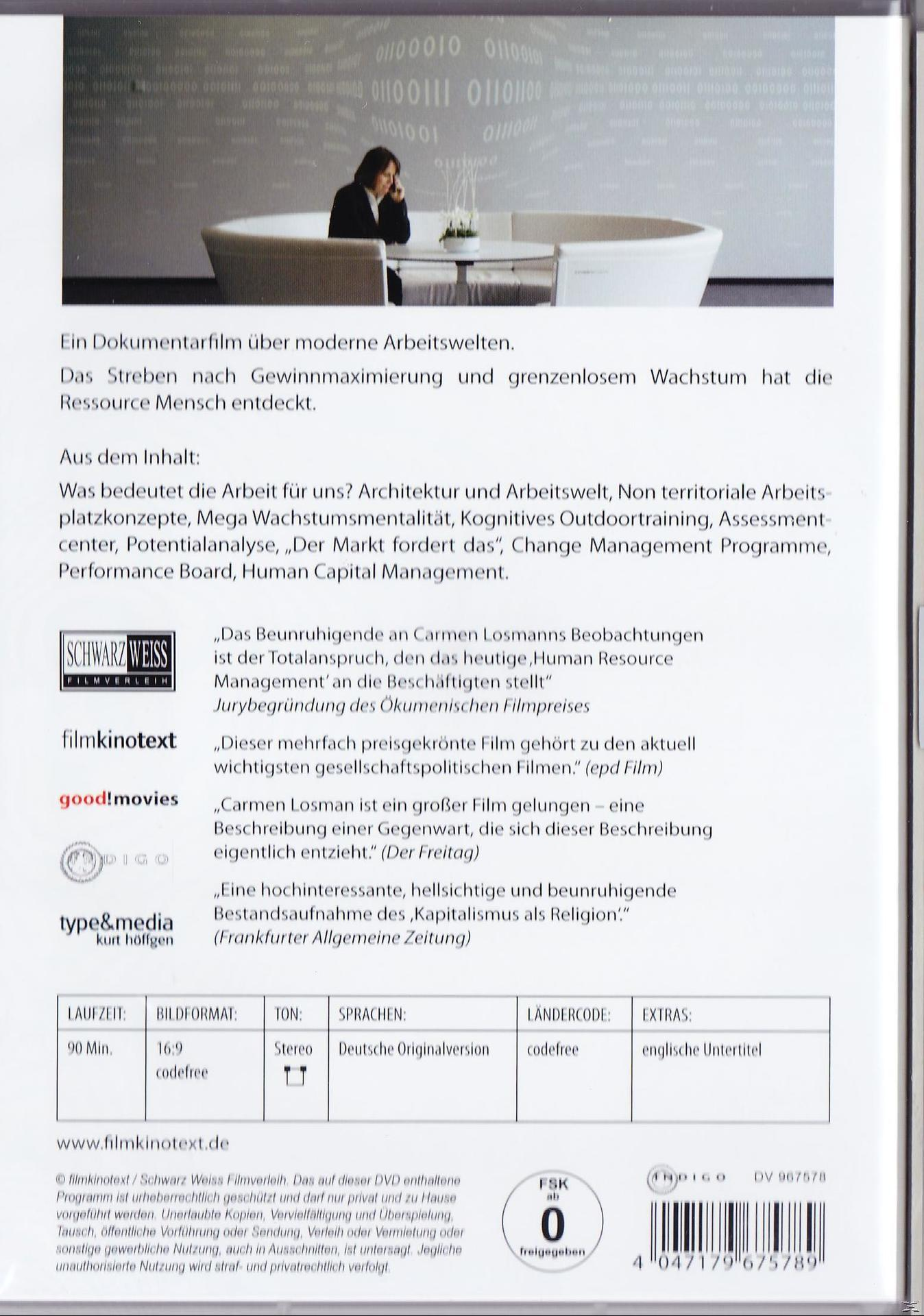 DVD-Hülle mit Text. Eine Frau ist in einem Raum. Der Text ist auf Deutsch.