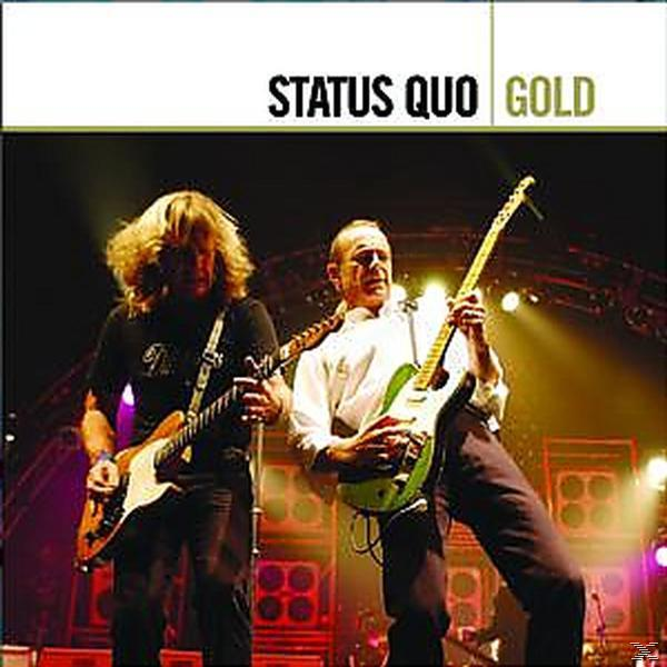 Albumcover von Status Quos Gold, zeigt zwei Gitarristen auf der Bühne beim Spielen.