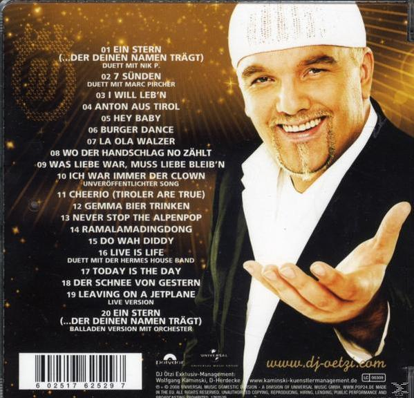 Album-Rückseite, mit einem Mann mit weißer Mütze und Songtiteln.