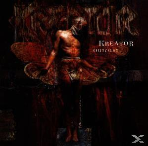 Albumcover mit einem Mann in rotem Kleid. Dunkler Hintergrund. Kreator Outcast.