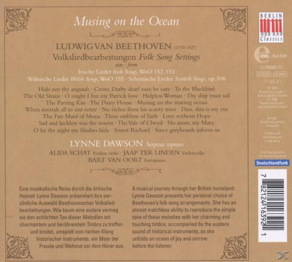 Albumcover: Beethovens Volksliedbearbeitungen. Text und kleines Bild einer CD mit Details des Albums und seiner Songs.