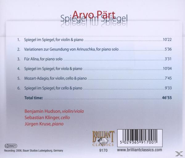 CD-Cover von Arvo Pärts Album. Titelliste mit Spielzeiten. Interpreten: Hudson, Klinger, Kruse.