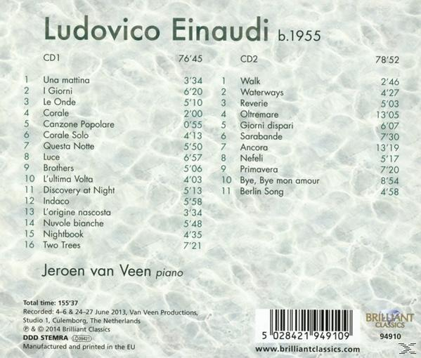 Rückseite eines CD-Covers mit Titellisten und Timings, lila.