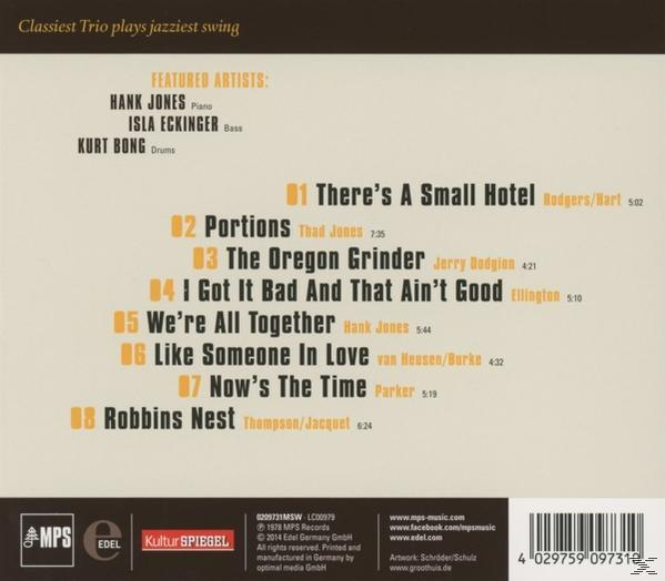 Rückseite eines CD-Covers mit Trackliste und den Künstlern Hank Jones, Isla Eckinger und Kurt Bong.
