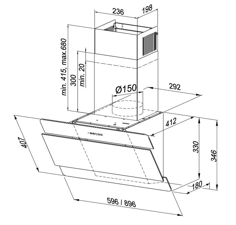 ORANIER 9952 91 Kanadia 90 S, Dunstabzugshaube (900 mm breit, 412 mm tief)
