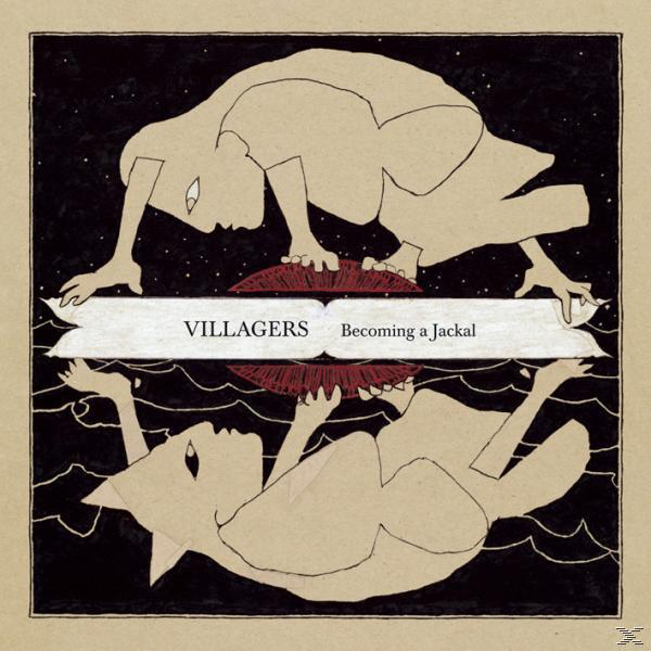 Albumhoes: Twee gespiegelde figuren, donkere achtergrond, met 'VILLAGERS' en 'Becoming a Jackal'.