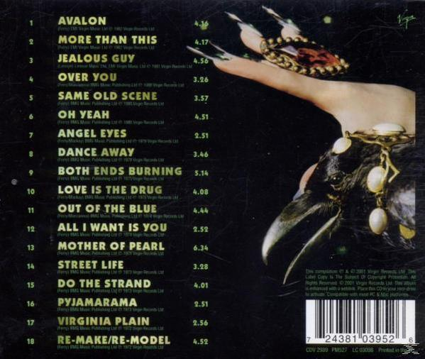 Album-Rückseite mit einer Hand, einer Krähe und Text. Die Titelliste befindet sich links. Das Album heißt Virgin.