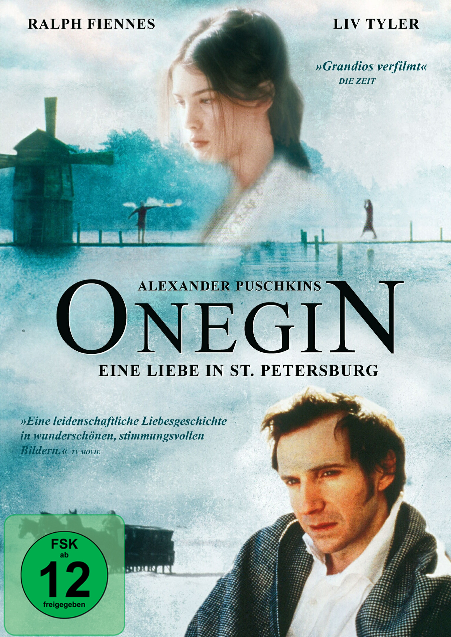 Filmplakat für Onegin mit Ralph Fiennes und Liv Tyler. Der Titel steht in großen Buchstaben.