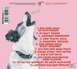 CD-Rückseite mit Hund und Titeln auf Deutsch. Rosa-weißer Hintergrund.