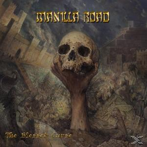 Albumcover von Manilla Roads The Blessed Curse. Die Albumkunst ist ein Schädel, der von einer skelettartigen Hand gehalten wird. Hintergrund ist eine Burg.