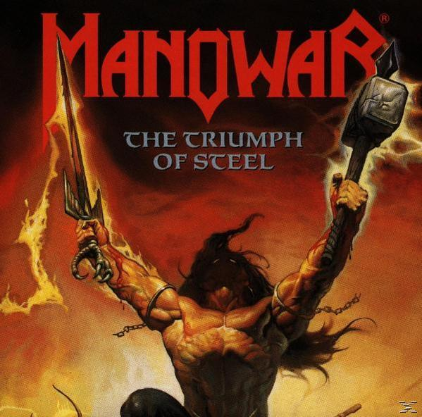 Albumcover: Manowar. Ein muskulöser Mann hebt Schwert und Hammer. Flammen und Ketten vorhanden.