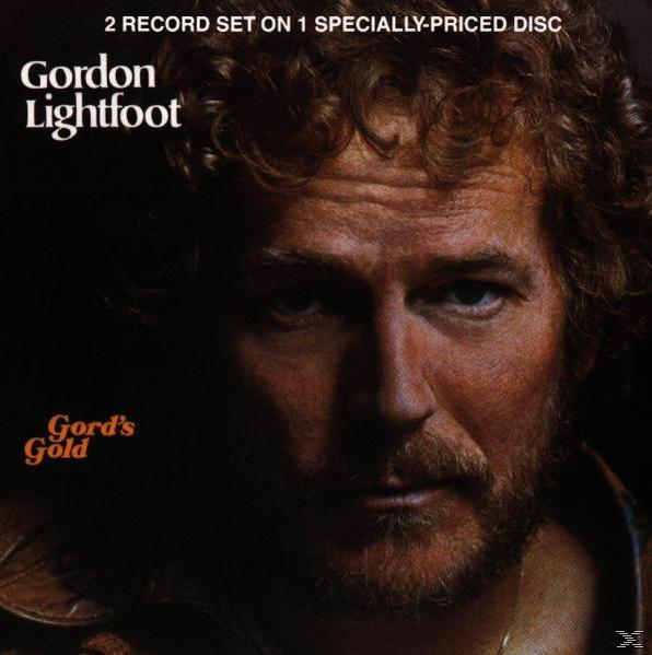 Albumcover mit Gordon Lightfoots Porträt, Text 'Gord's Gold' und Goldtönung.