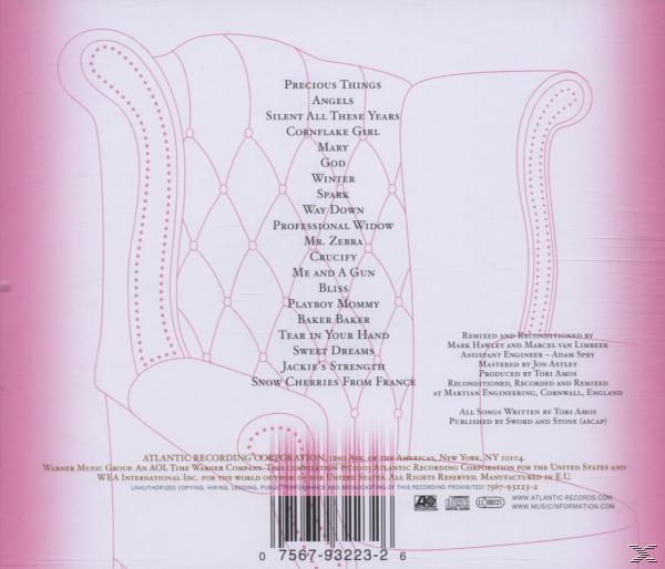 CD-hoes: Een roze achtergrond met de tracklist en een stoel. De tekst 'Tori Amos' staat op de hoes.