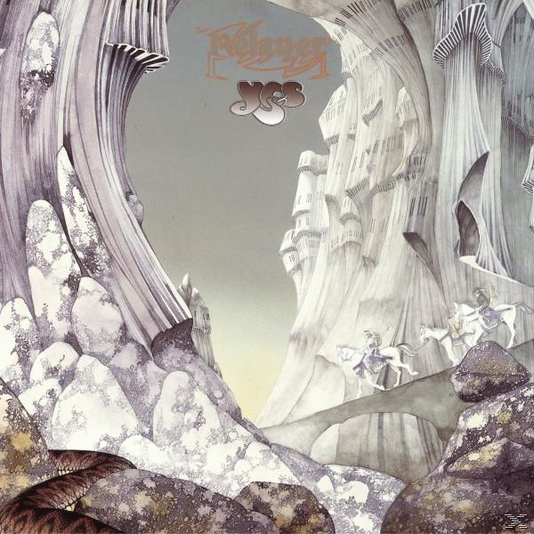 Albumcover: Fantasielandschaft mit großen Felsformationen, weißen Pferden und dem Logo einer Band oben.