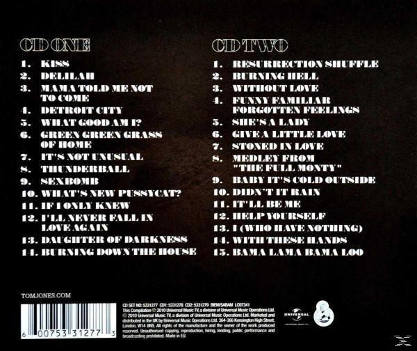 Rückseite einer CD-Hülle mit einer Titelliste. Es ist ein Compilation-Album von Tom Jones.