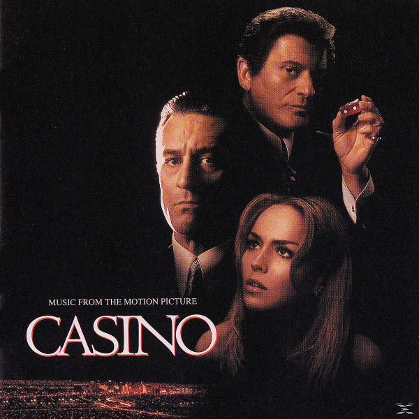 Filmposter von Casino. Es zeigt drei Schauspieler, Titeltext und Skyline. Ein Schauspieler hält Würfel. Dunkler Hintergrund.