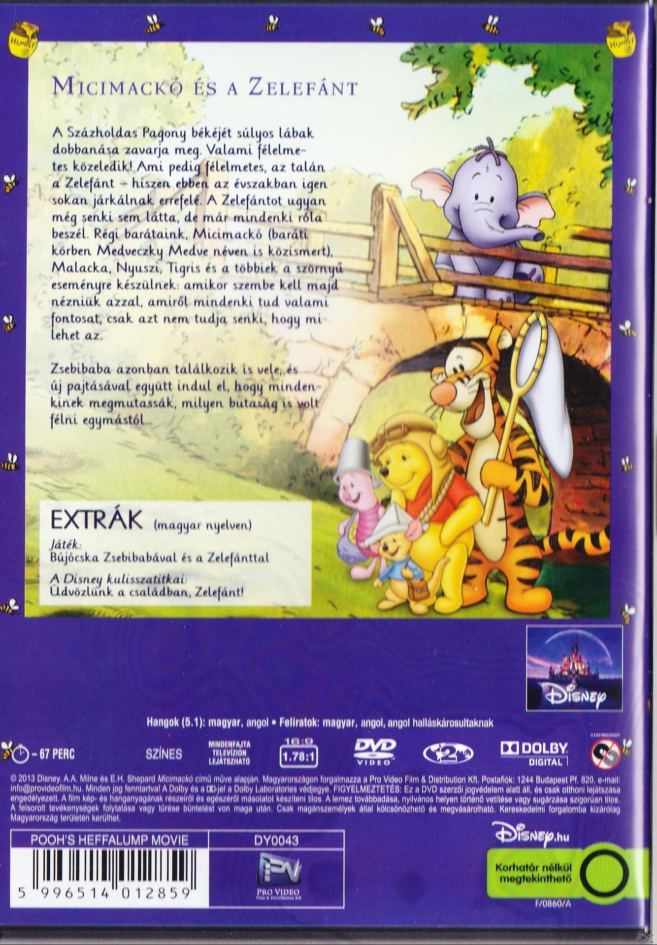 'Micimackó és a Zelefánt' DVD borítója, rajzfilmfigurákkal, a címmel és a Disney logóval.