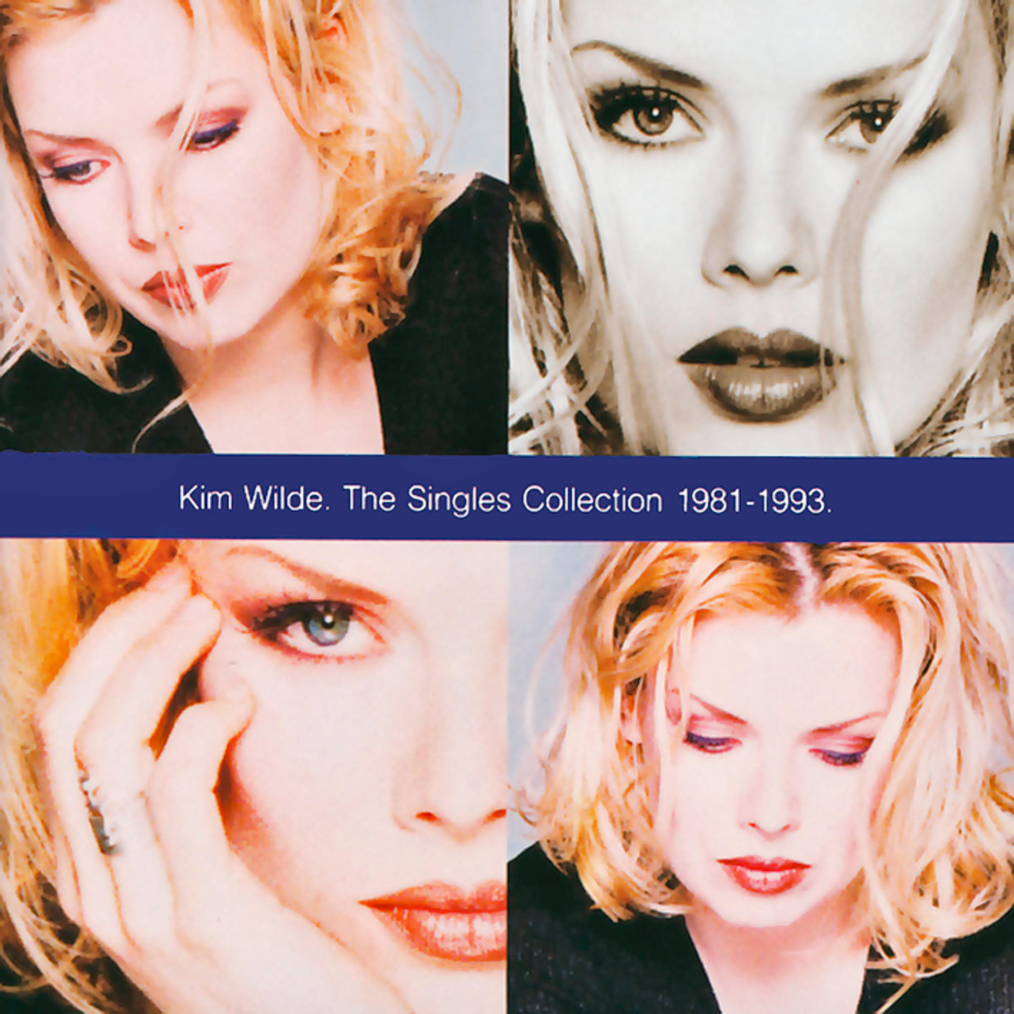 Albumcover von Kim Wilde. Vier Bilder ihres Gesichts, Titeltext in Blau.