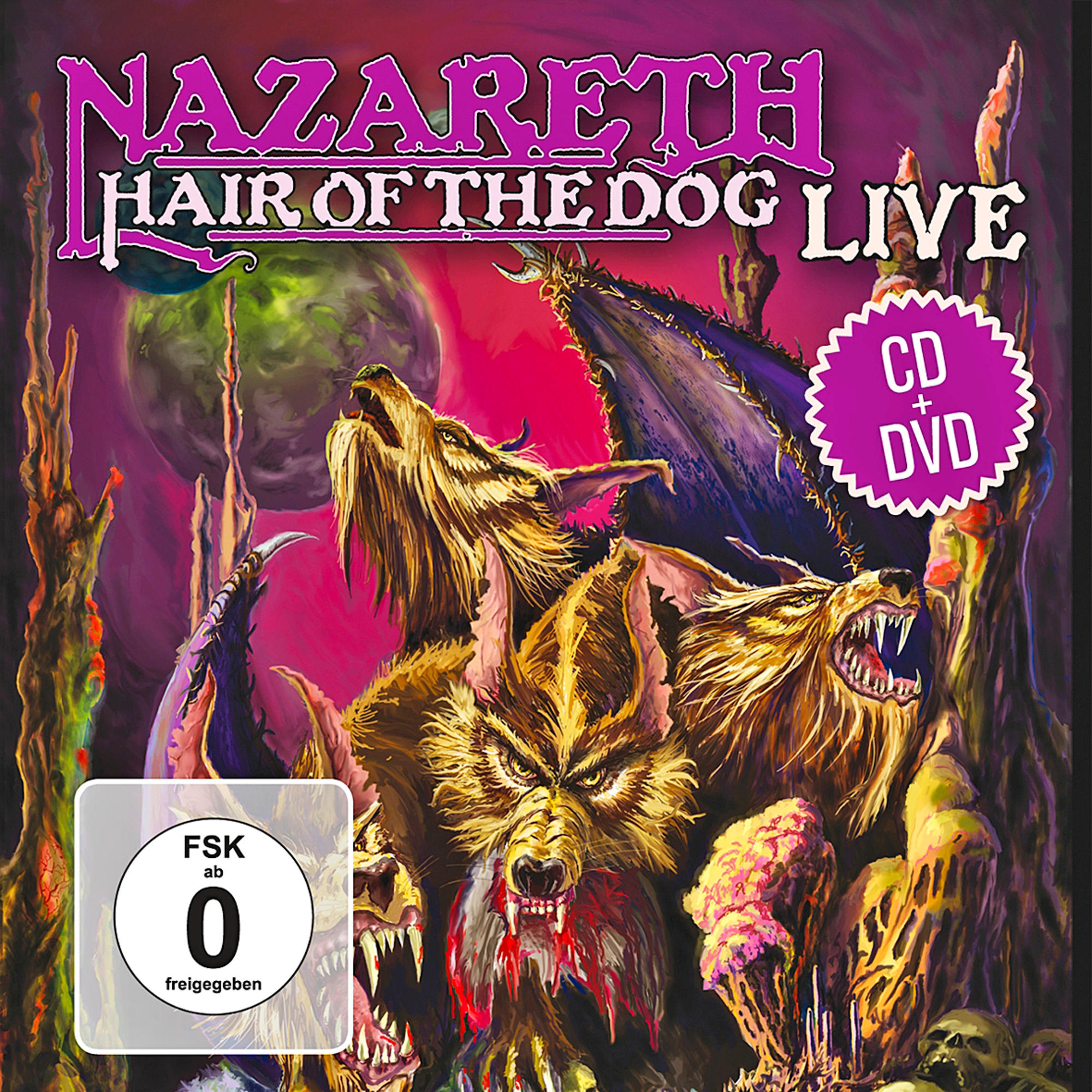 CD-Cover mit Werwolf-Illustration. Titel: 'Nazareth Hair of the Dog Live'.