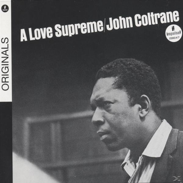 Albumcover von John Coltrane, A Love Supreme. Zeigt ein Profil des Künstlers.