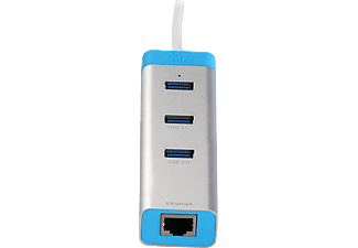 I-TEC U3GLAN3HUB U, USB 3.0 HUB mit Gigabit Ethernet Adapter, Silber-Blau