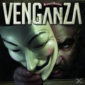 Albumcover: Mann hält Guy-Fawkes-Maske, Text „Venganza“ und Gesicht eines anderen Mannes.