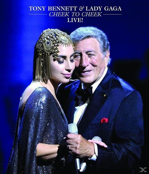 CD borító. Tony Bennett és Lady Gaga. Kék háttér. Szöveg rátéve.