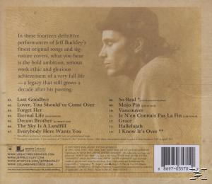 CD-Cover, Mann im Hut-Profil, Text über Jeff Buckleys Songs und Vermächtnis, Songtitel aufgelistet.