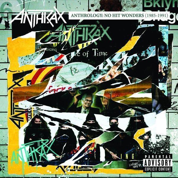 Anthrax Albumcover mit zerrissenen Kunstwerken. Bandmitglieder und ein Mann mit erhobenen Händen sind sichtbar.