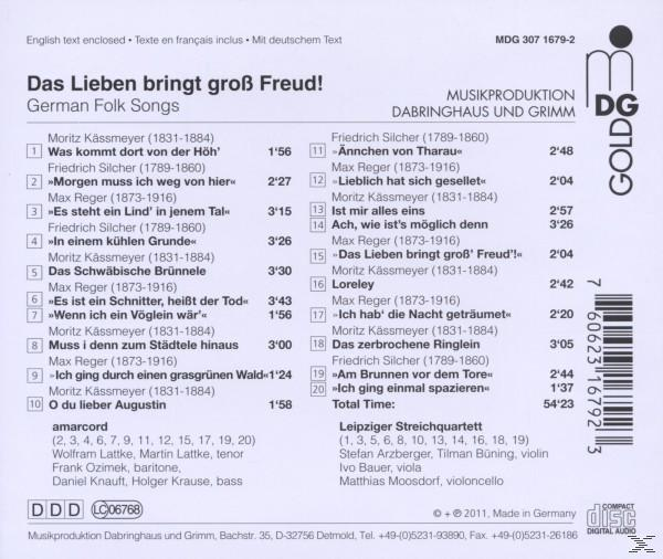 CD-Rückseite mit Titelliste deutscher Volkslieder. Enthält Songtitel und Spielzeiten.