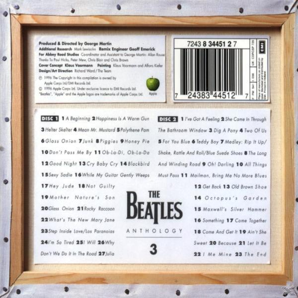 CD hátlap, The Beatles Anthology 3. Számlista és Apple logó.
