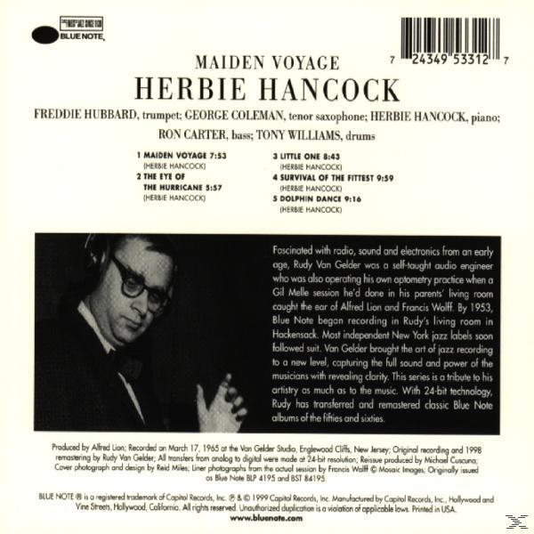 Albumcover für Herbie Hancock. Enthält ein Schwarz-Weiß-Foto eines Mannes mit Brille. Titelliste oben.