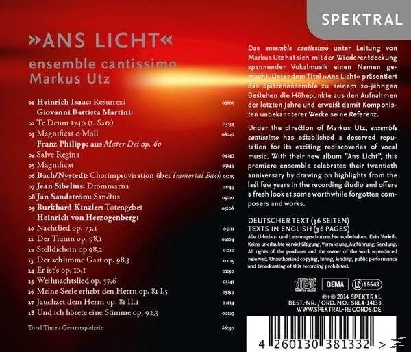 Ensemble Cantissimo, Markus Utz - Ans Licht  - (CD)
