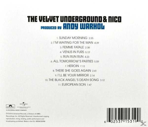 CD-Rückseite mit Titelliste und Text sowie den Worten The Velvet Underground & Nico.