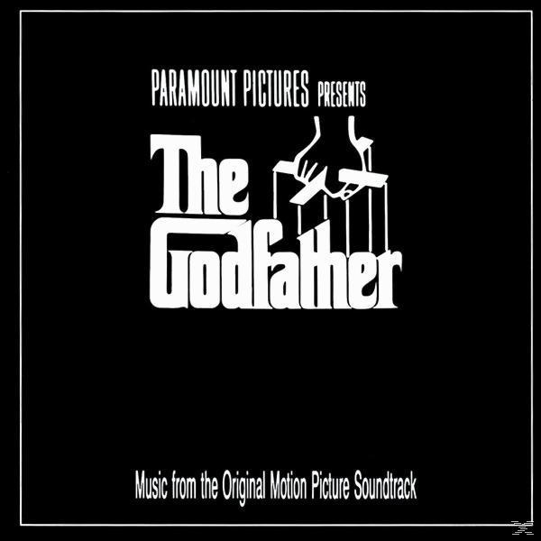 The Godfather Soundtrack Cover. Schwarzer Hintergrund, weißer Text, Hände halten Saiten.