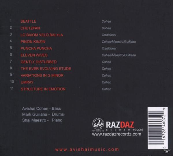 CD-borító a dalok címeinek és előadóinak listájával, piros háttérrel.