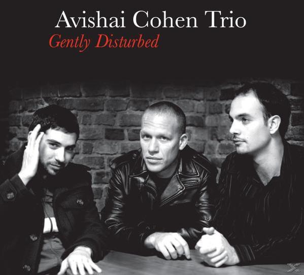 Album borító: Avishai Cohen Trio, Gently Disturbed. Három férfi egy téglafal előtt.