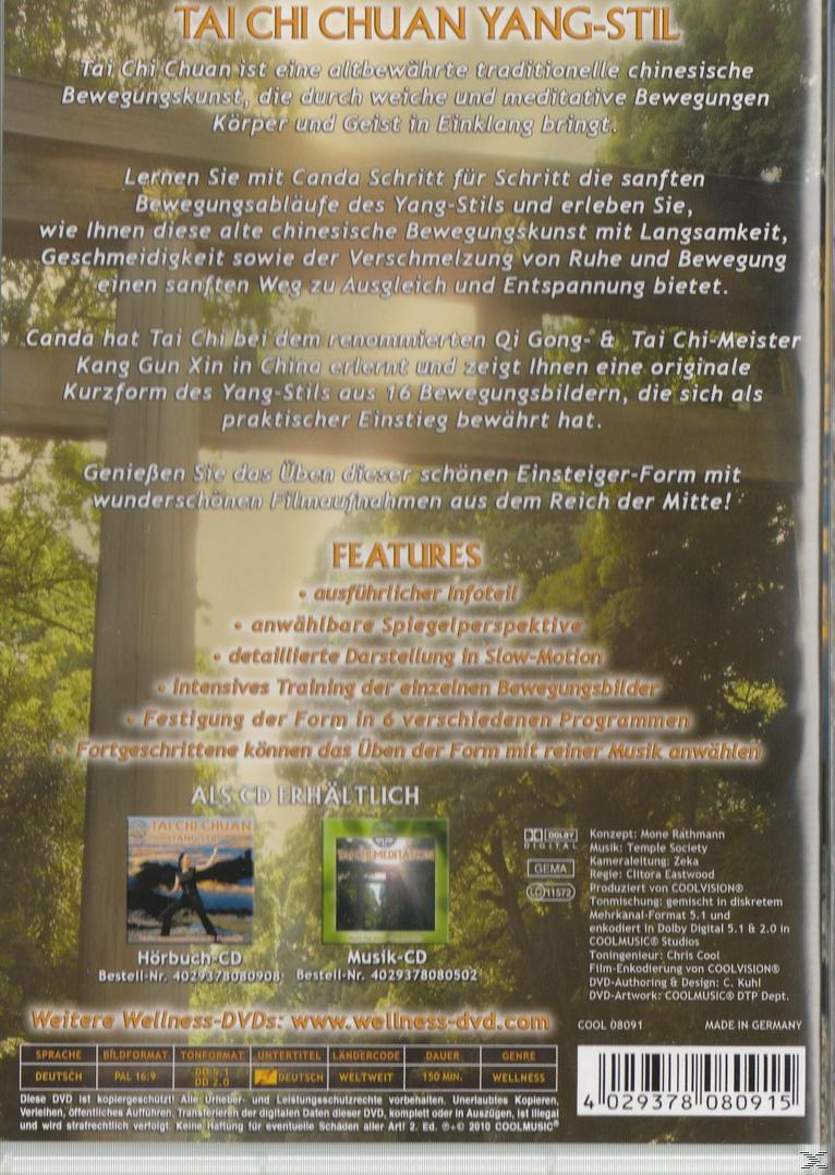 DVD-Cover von Tai Chi Chuan Yang-Stil. Es hat Text auf Deutsch und ein Bild eines Waldes im Hintergrund.