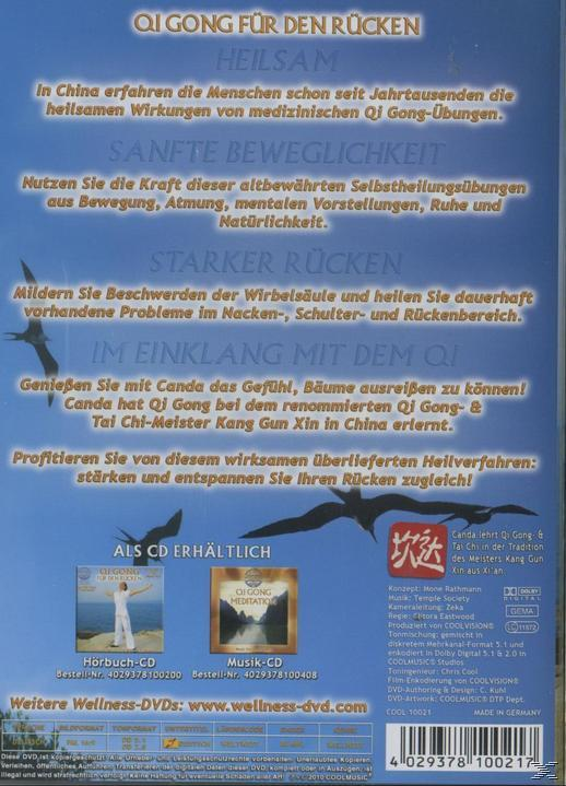 Rückseite der DVD. Text über Qigong-Übungen. Text: Qigong Für Den Rücken Heilsam.