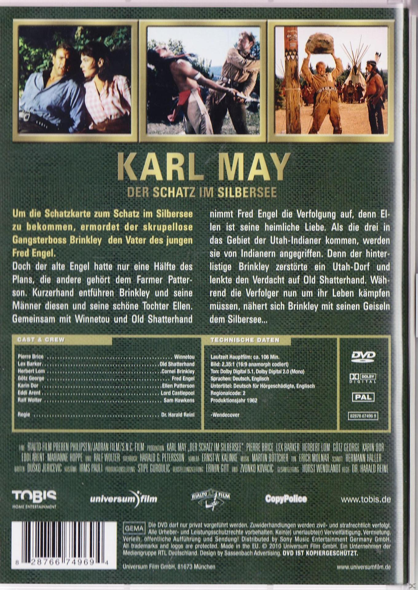 DVD-Cover. Drei Personen und Text: 'Karl May Der Schatz Im Silbersee'.