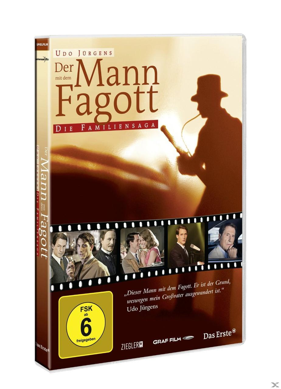 DVD-Cover für 'Der Mann mit dem Fagott' mit einer Silhouette eines Mannes, der ein Instrument spielt.