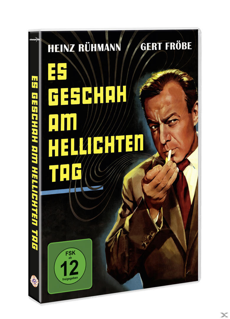 DVD-Cover mit einem Mann, der eine Zigarette raucht. Text auf Deutsch. Der Titel ist 'Es geschah am hellichten Tag'.